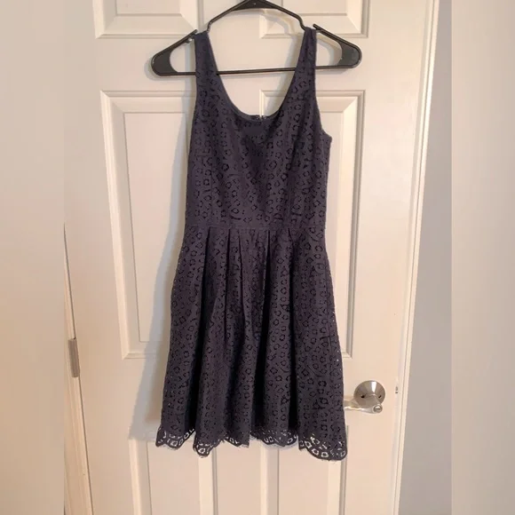 j crew blue eyelet dress J Crew Factory Blue Eyelet Button Up Lined Dress- Size 6